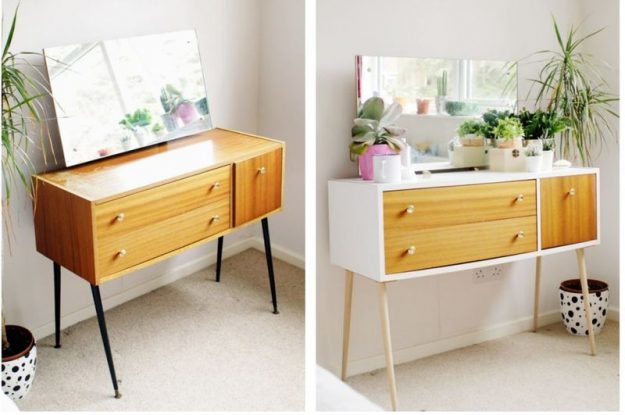antes y después de forrar con vinilo un mueble de melamina