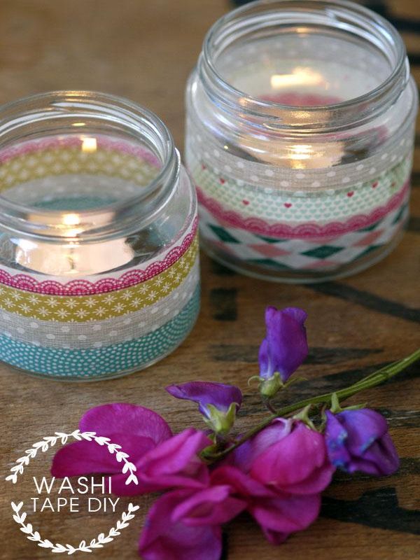 reciclar con washi tape tarros de vidrio