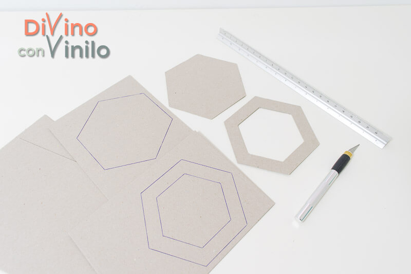 materiales para hacer hexágonos forrados con vinilo adhesivo
