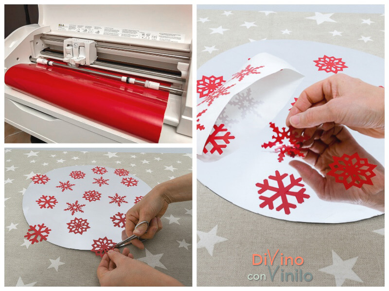 salvamanteles decorado con copos de nieve de vinilo